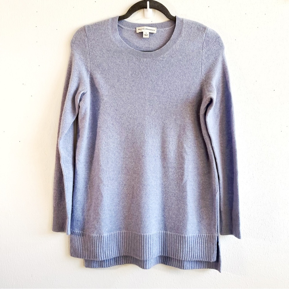 Revolve Sweater White + Warren Light Blue High-Low Knit Sz S GUC Cashmere